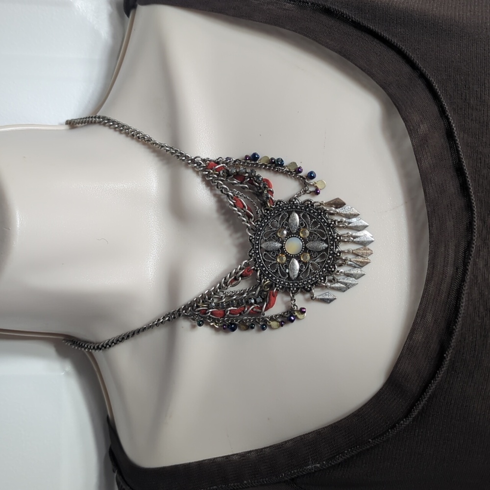 Vintage Boho Tribal Medallion Bib Necklace - Picture 3 of 5